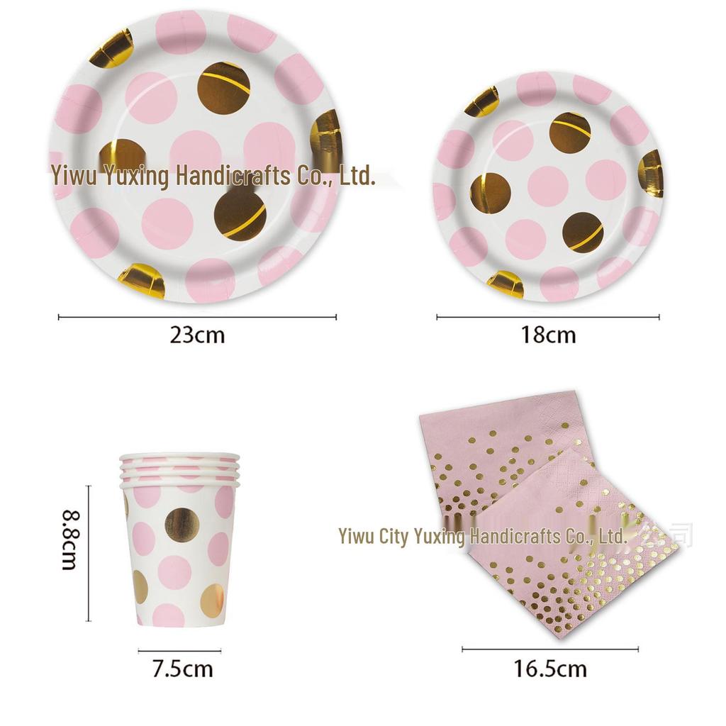 Polka Dot Pink Party Disposable Tableware Set: Plates, Knife, Fork, Spoon, and Cups