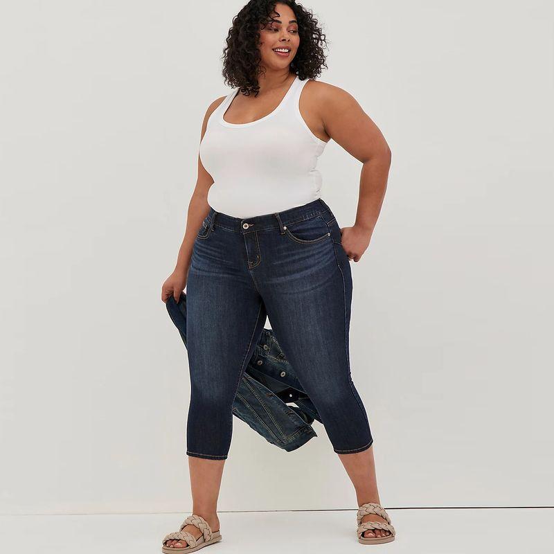 

Plus Size Ladies Casual Tappered 7-Point Export Denim Pants Blue-defective 24