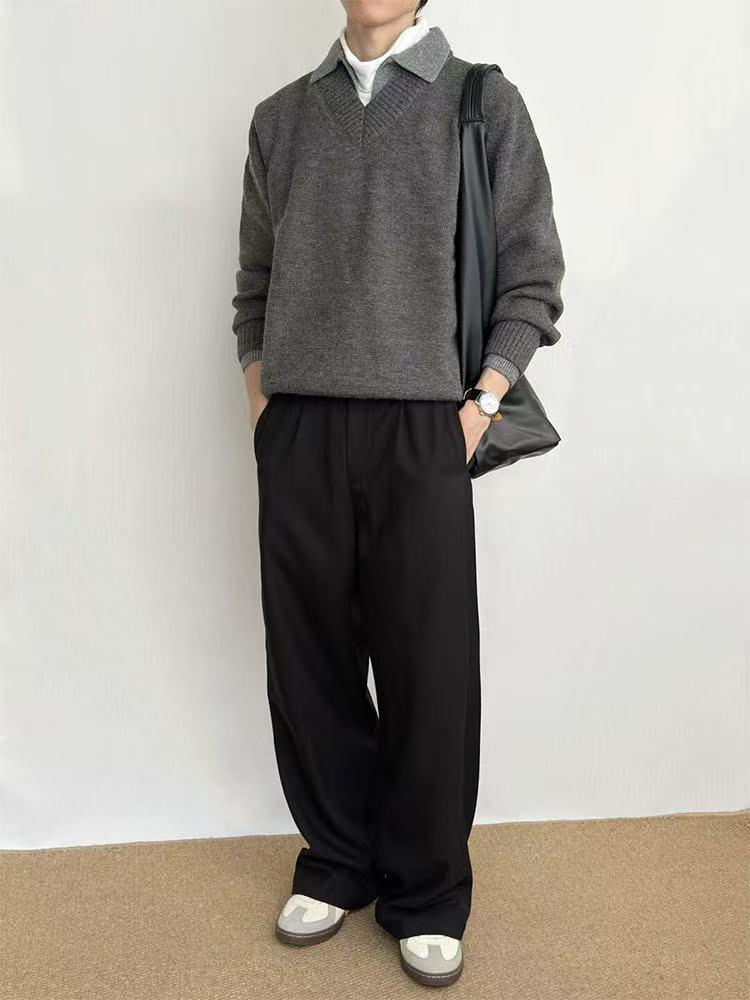 Herren Retro V-Ausschnitt Strickware: Winter-Oberbekleidung im Old Money Stil mit Revers