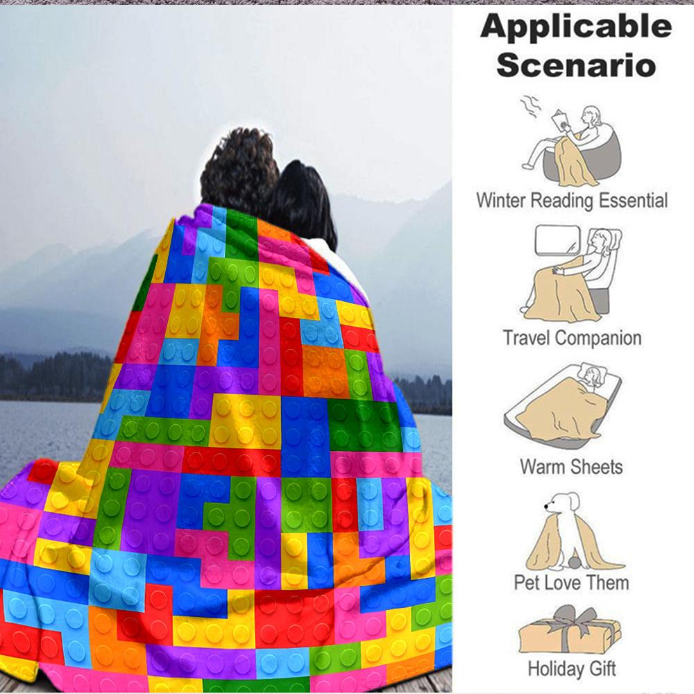 1pc Building Block Jigsaw Puzzle Blanket, Lightweight Flannel Throw Blanket for Sofa, Bed, Travel, Camping, Living Room, Office, Couch050