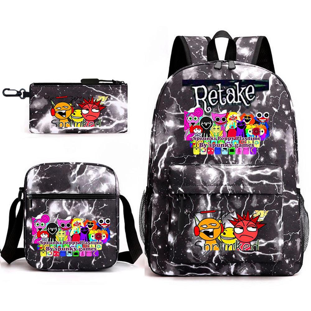 3 Piece School Backpack Set for Students Large Capacity Oxford Cloth Schoolbag with Shoulder Strap and Pencil Case