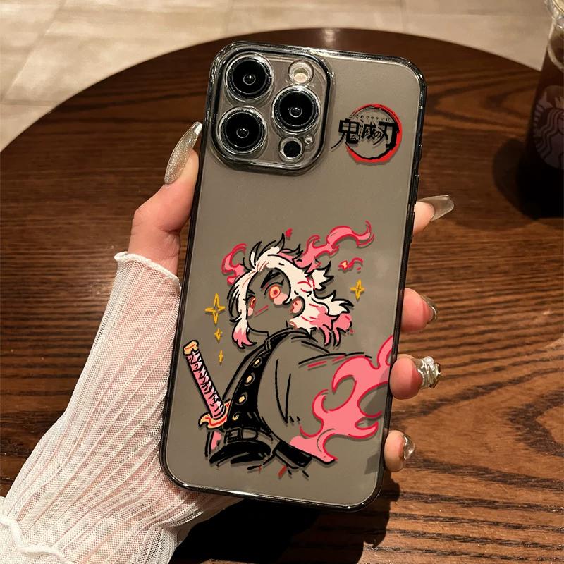 Demon Slayer Muichiro & Sanemi Chibi Clear TPU Phone Case For IPhone 15 Pro Max & Samsung Galaxy S24 Ultra, Shockproof Cover