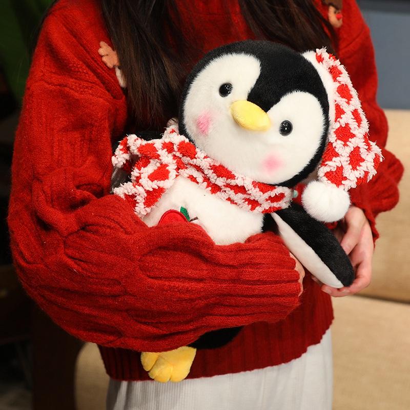 Cute Christmas Penguin Doll Influencer Christmas Scarf Penguin Baby Christmas Hat New Year Doll Throw Pillow Girl Gift