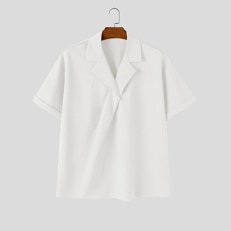 INCERUN Summer Tops Men V Neck Short Sleeve Casual Texture T-shirts S