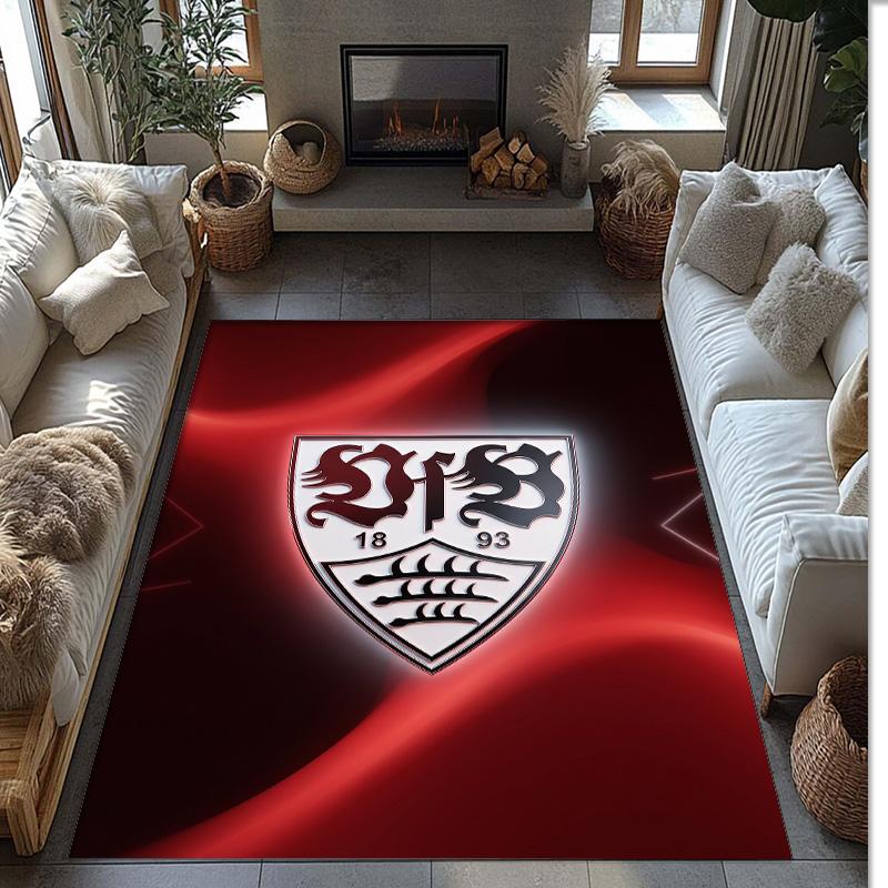 VfB Stuttgart Football Print Crystal Velvet Rug, Comfortable Water Absorbent Non Slip Indoor Floor Carpet