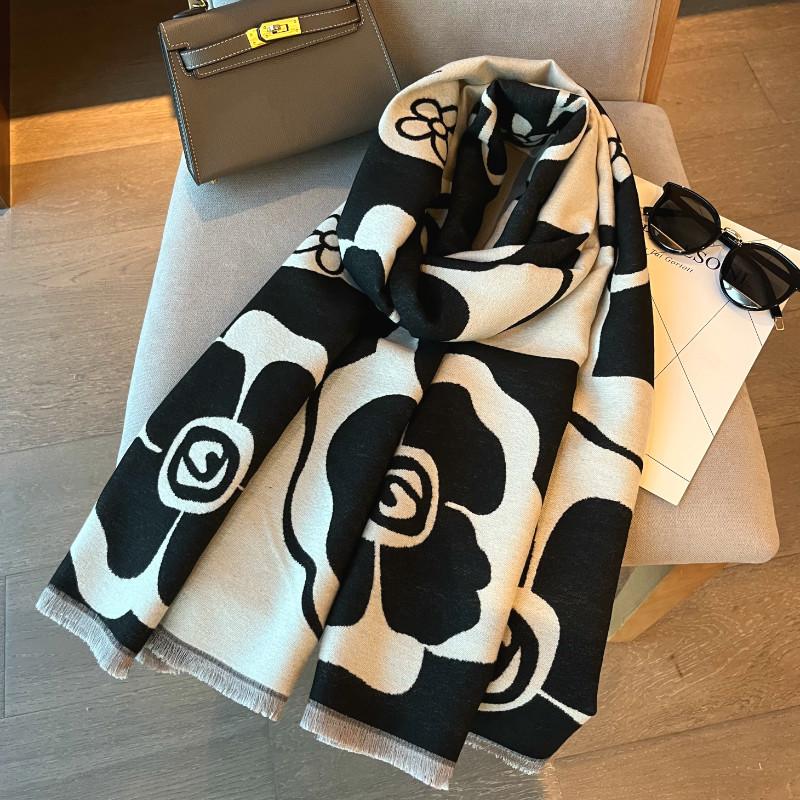 Elegant Women Flowers Soft Pashmina Scarf Long Shawl Wraps Autumn Winter Neckerchief Spring Summer Travel Cape Echarpe