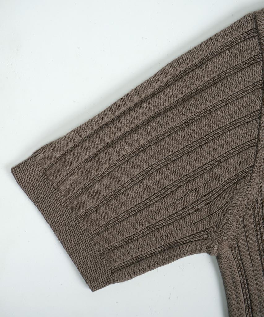 BIRBANTE Summer Washable Ribbed Henley Neck Knit - Beige
