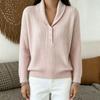 2026 Women's Solid Color Cable Knit Sweater with Cross-Stitch Buttons, Polo Collar, for Autumn/Winter.
