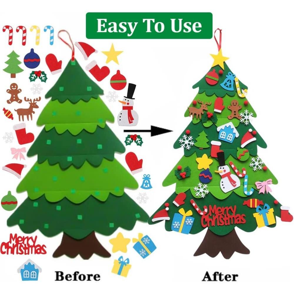 Felt Christmas Tree Set DIY Toy Door Wall Hanging Christmas Tree with Detachable String Lights for Xmas Gifts Party Favor