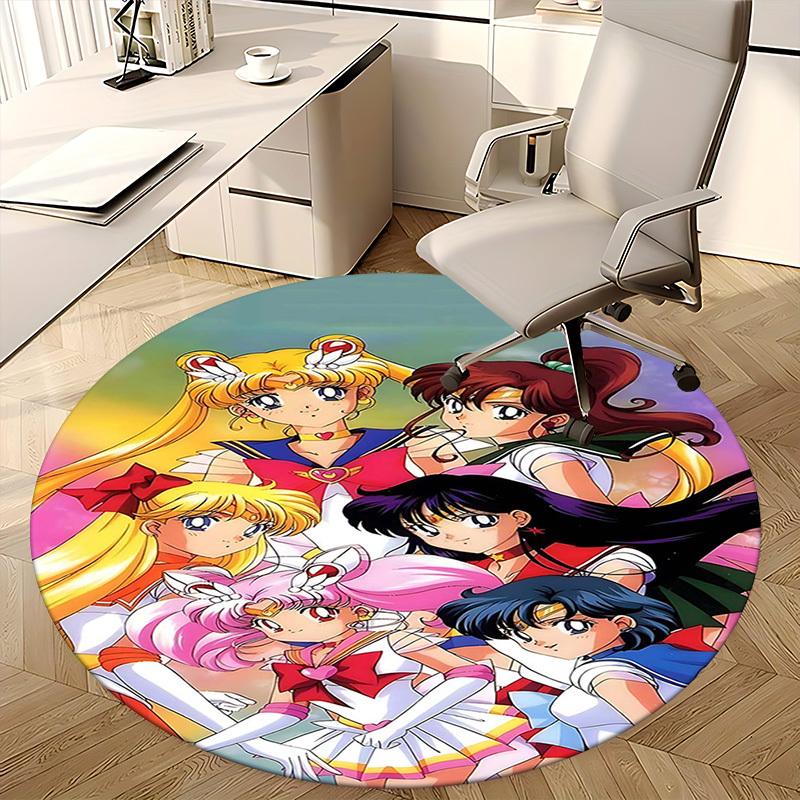 1pc Sailor Moon Round Carpet for Office Chair Mat, Anime Cartoon Design, NonSlip Rug, Suitable for Home Decor, Living Room, Bedroom