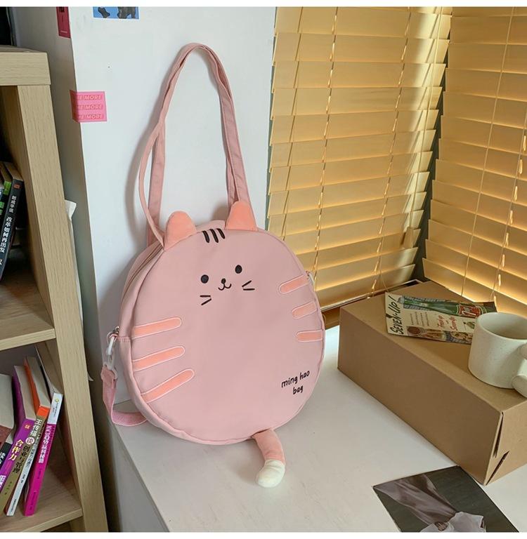 Japanese Ins Cute Cartoon Student Make-up Bag Shoulder Bag Female Soft Cute Funny Cat Messenger Bag Canvas Big Pocket