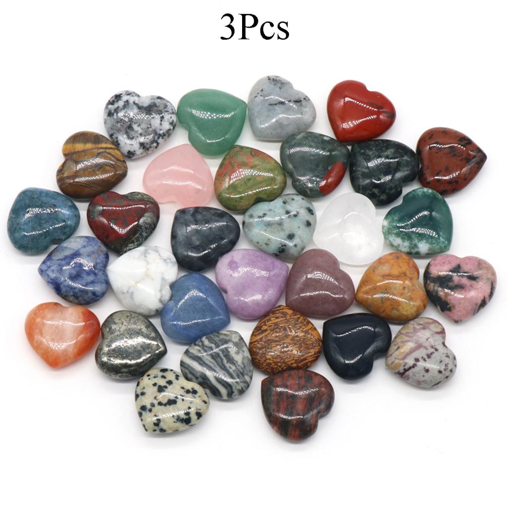 3Pcs, Assorted Natural Crystal Heart Stones Bulk Polished Healing Crystal Hearts for DIY Jewelry, Meditation, Reiki & Valentine's Day Gifts
