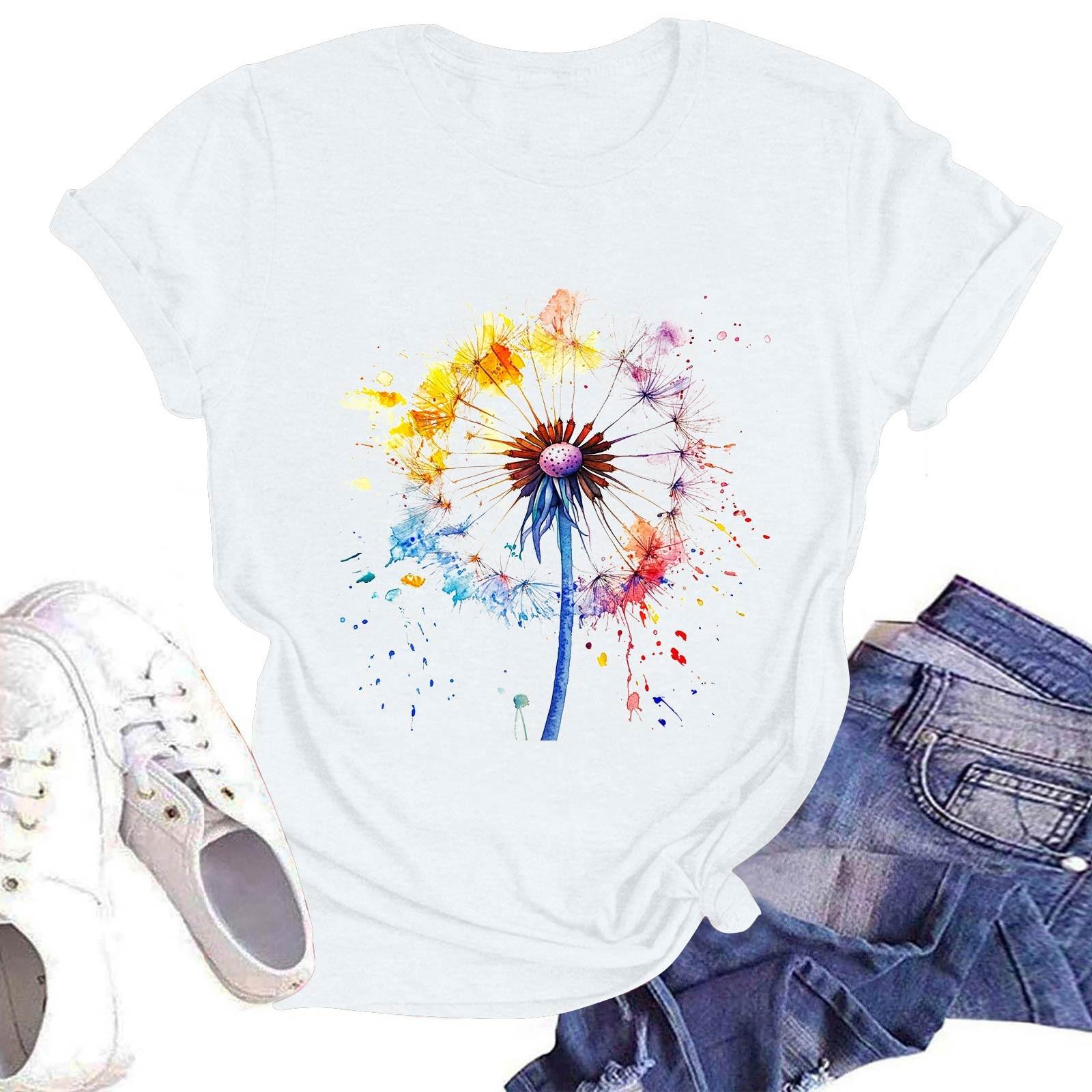 

Жіноча повсякденна футболка з круглим вирізом, коротким рукавом, пуловер з принтом XL білий