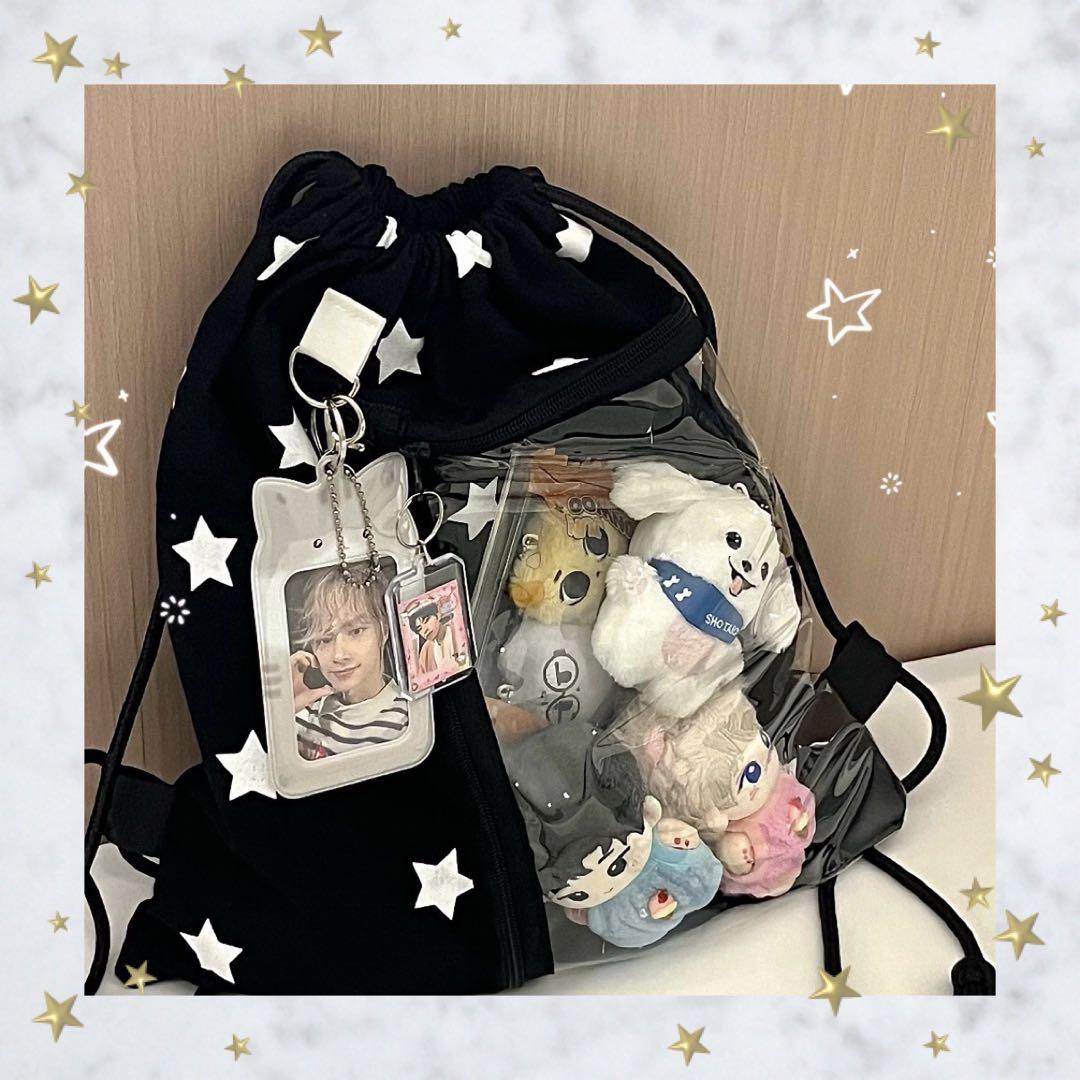 

[USED] y2k Limited Quantity Fan Activity/Jirai-kei Style Drawstring Bag, Black with Clear Pocket