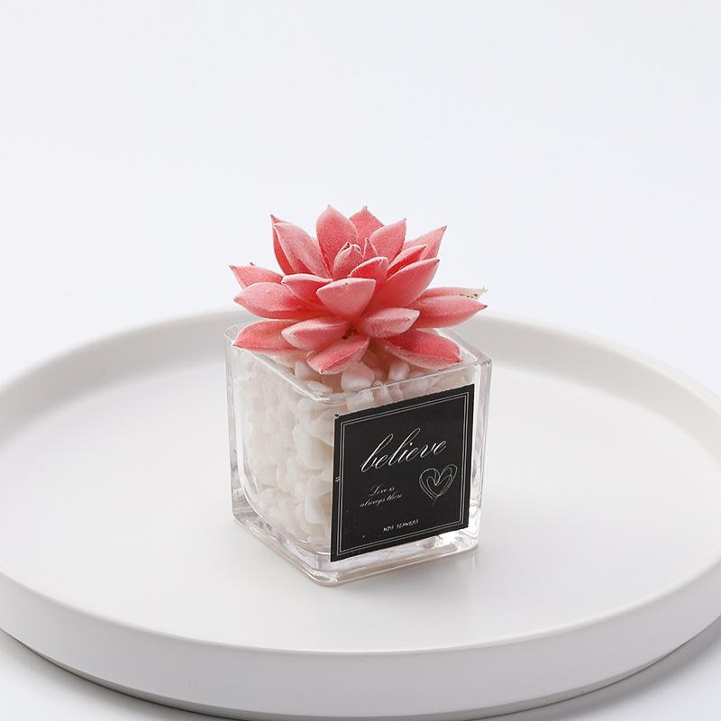 1 PC Simulation Mini Glass Flocked Succulent Potted Planter, Home Living Room Desk Office Ornament, Holiday Gift