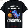 Just A Dinosaur Who Loves Burger Girl Dinosaurs T Shirt Vintage Comfortable Homme Breathable Soft Slightly Stretched