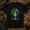 Stained Glass UFO Abduction T-Shirt | Alien Beam, Night Sky, Forest