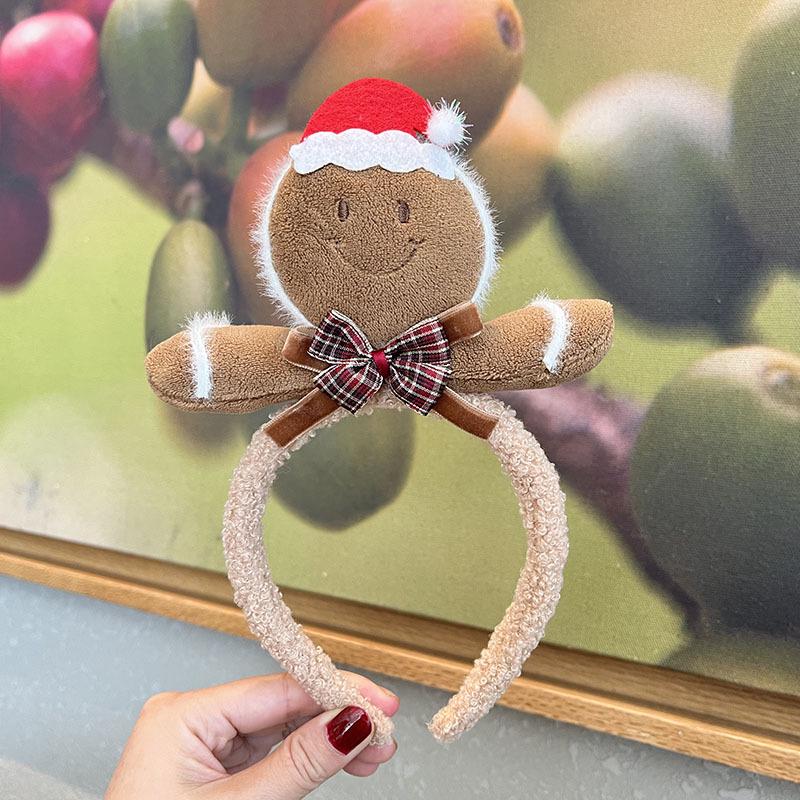 2024 Vánoční medvěd a perníček plyšová čelenka a sada gumiček do vlasů: Podzimní/zimní doplňky pro dívky