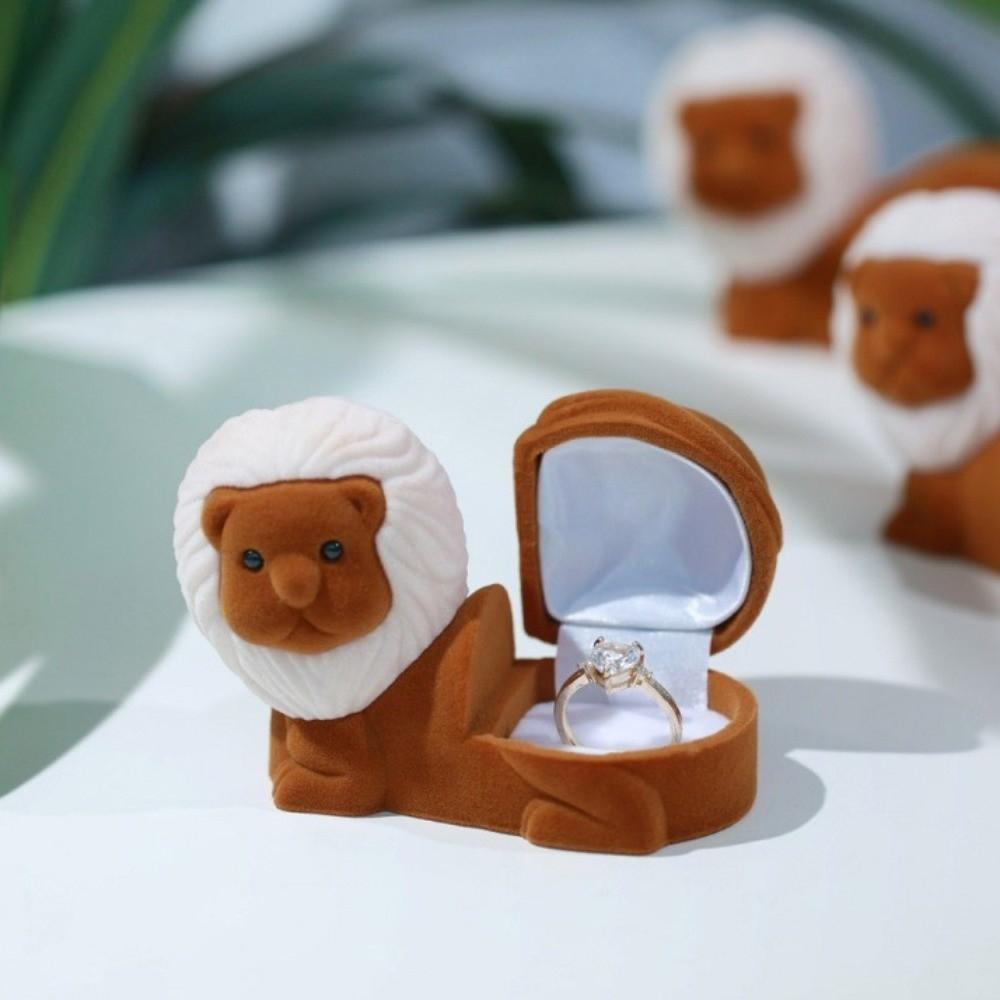 Lion Animal Flocked Jewelry Box Crocodile Koala Necklace Organizer Storage Puppy Ring Box  Propose