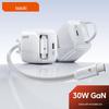 Tuqi 30W GaN Mini Folding Charger with Built-in Retractable Cable for Fast Charging Huawei & Apple Devices