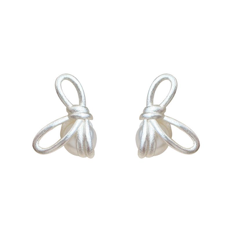 Originale matte Schleife Süßwasserperlen Ohrstecker - Eleganter minimalistischer Stil mit s925 Silbernadel.