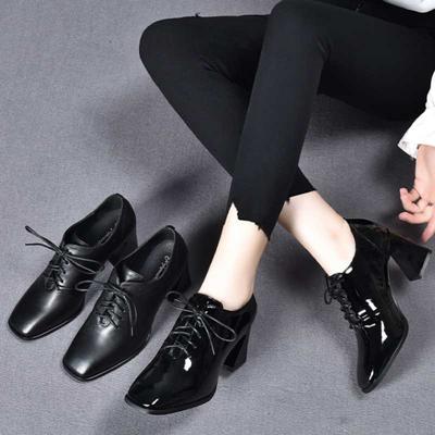 BCEBYL Nueva moda Zapatos de tacón alto para mujer Zapatos de tacón alto de cuero con cordones Zapatos de tacón cuadrado para mujer Zapatos de tacón para mujer
