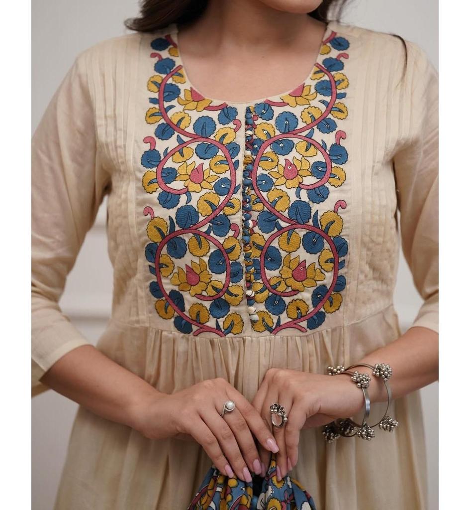 Beautiful Designer Cotton Off White Kurti Set Women Bollywood Party Wear Kurta Pant Dupatta Set