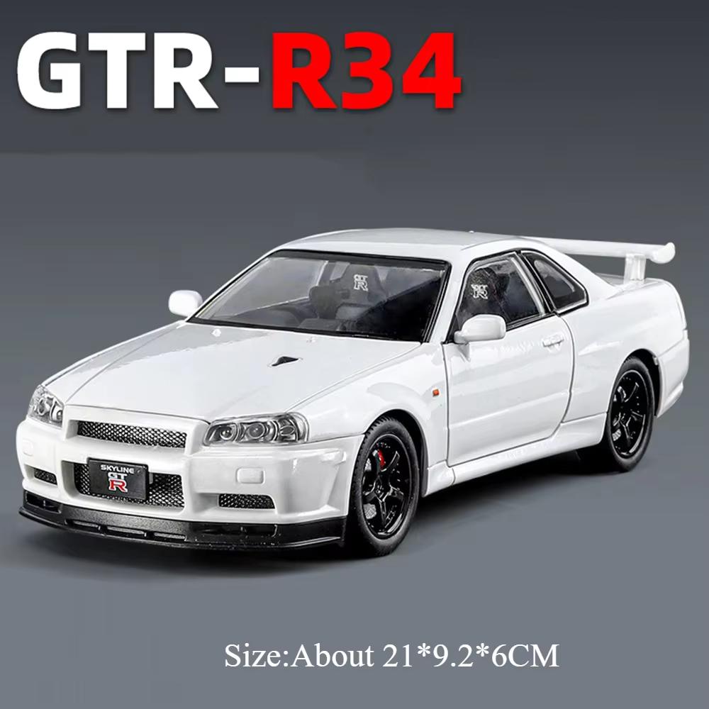 1:24 Maßstab Gtr R34 Modell Spielzeug Diecast Legierung Auto Türen Öffnen Mit Ton Licht Rückzug Miniaturmodelle Fahrzeuge Junge Sammeln Geschenk