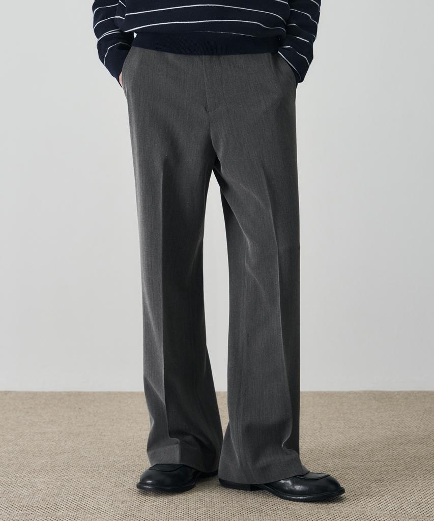 DRAW FIT Herringbone French Flare Slacks [Grey]