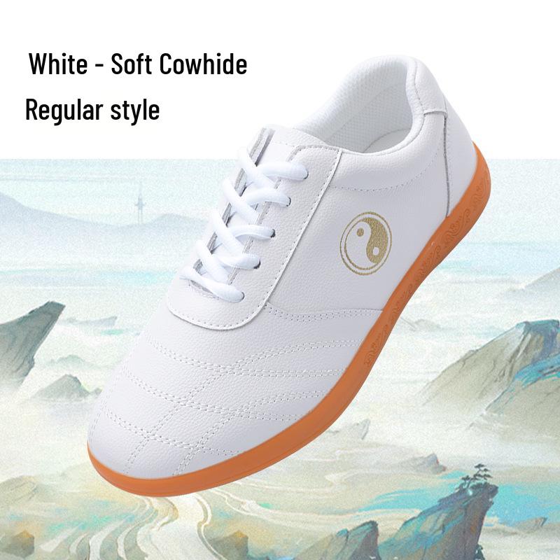 Women's & Men's Genuine Leather Tai Chi Shoes - Spring & Autumn Martial Arts Soft Cowhide with Anti-Odor Breathable Cow Tendon Sole.
