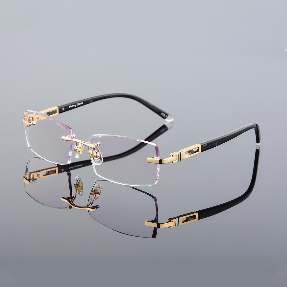 Optical Alloy Diamond Trimming Cutting Rimless Glasses Frame With Gradient Grey Tint Plano Prescription Lenses золотой