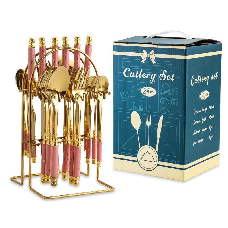 

Набор столовых приборов из нержавеющей стали, 24 предмета, кованый узор, керамическая ручка, набор ножей, вилок и ложек, набор столовых приборов, дорожный набор столовых приборов, набор столовых приборов