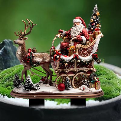 Christmas Garden Stakes Cute Reindeer Santa Figurines Lifelike Landscaping Yard Ornaments Holiday Outdoor Decoration Accessories