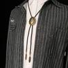 PU Woven Rope Turquoise Bolo Tie Western Country Style Brass Carved Flowers Necktie  Men
