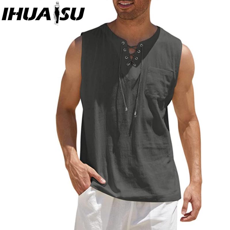 IHUASU Bavlněné tílko Pánská móda Volné tričko s potiskem Soucitné tričko