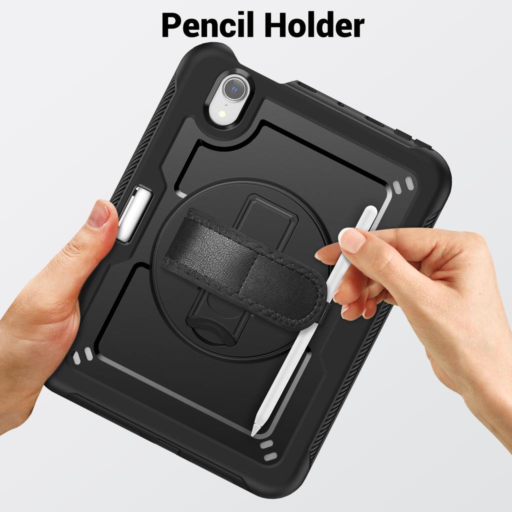 For iPad mini (2024)/(2021) Case Kickstand PC TPE Tablet Cover with Hand Strap