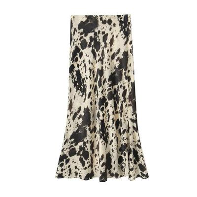 Spring/Fall Women's Animal Print Satin Midi Skirt - European & American Style