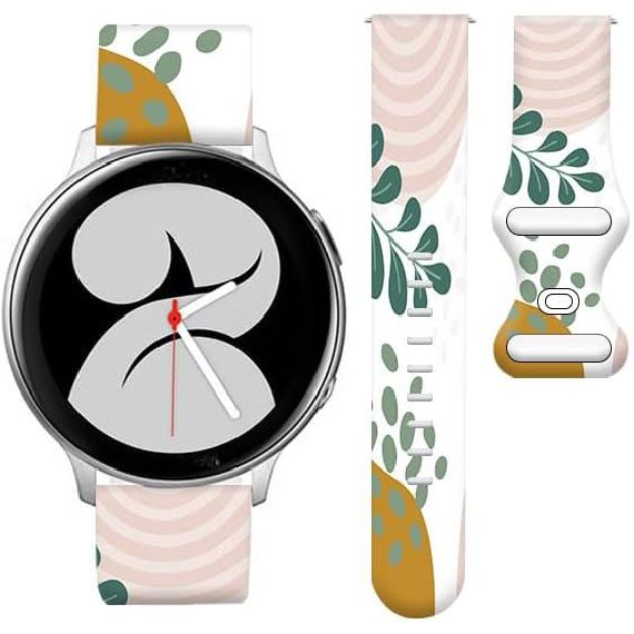 Replacement Silicone Fadeless Strap Compatible with Galaxy Watch 6/5 / 4/5 Pro / 4 Classic /3 (41mm)/Active 2&1,20mm Sports Smartwatch Wristband Abstract Floral Beige Lea