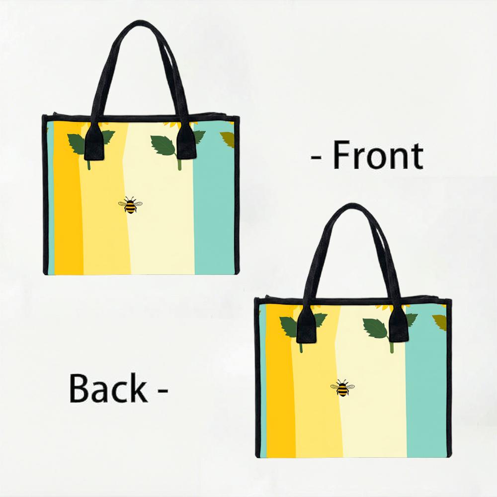 Cute Bee Printed Tote Bag Casual Daily Use Shopping Handbag Lightweight Carryall for Women