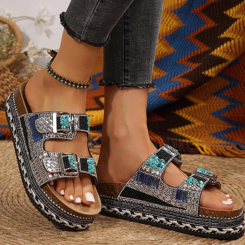 Fashion New Platform Flip Flops Outdoor Beach Cork Slippers Fashion Summer Women Sneakers Sequin Platform Shoes Women's Sandals