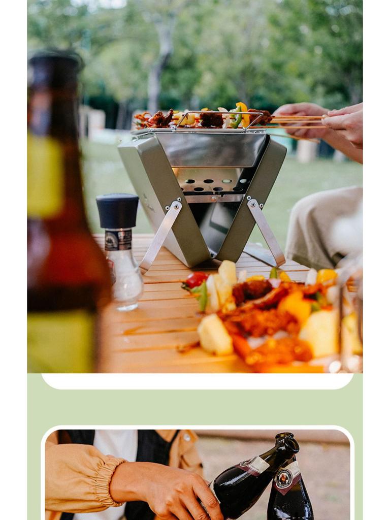 Kompakter tragbarer Holzkohlegrill für Camping und Picknicks im Freien - Faltbarer Handgrill-Grillständer für Zuhause und Reisen