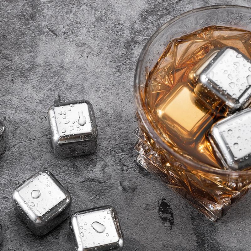 4/1Pcs Stainless Steel Ice Cubes Set Reusable Chilling Stones for Whiskey Wine Drink Cooling Cube Chilling Rock Summer Party