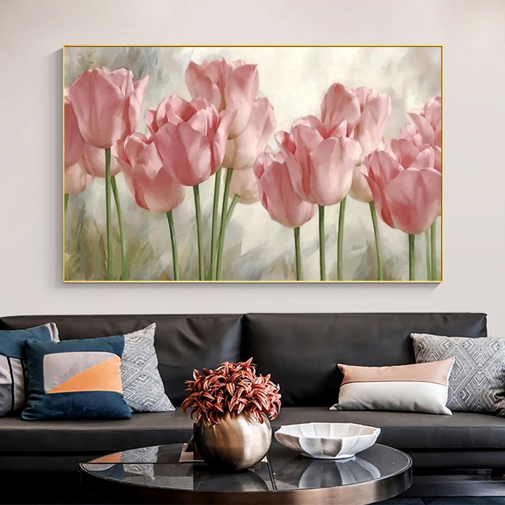 Minimalist Pink Tulip Flowers Canvas Painting Nordic Posters Prints Artwork Wall Art Pictures For Living Room Bedroom Home Decor