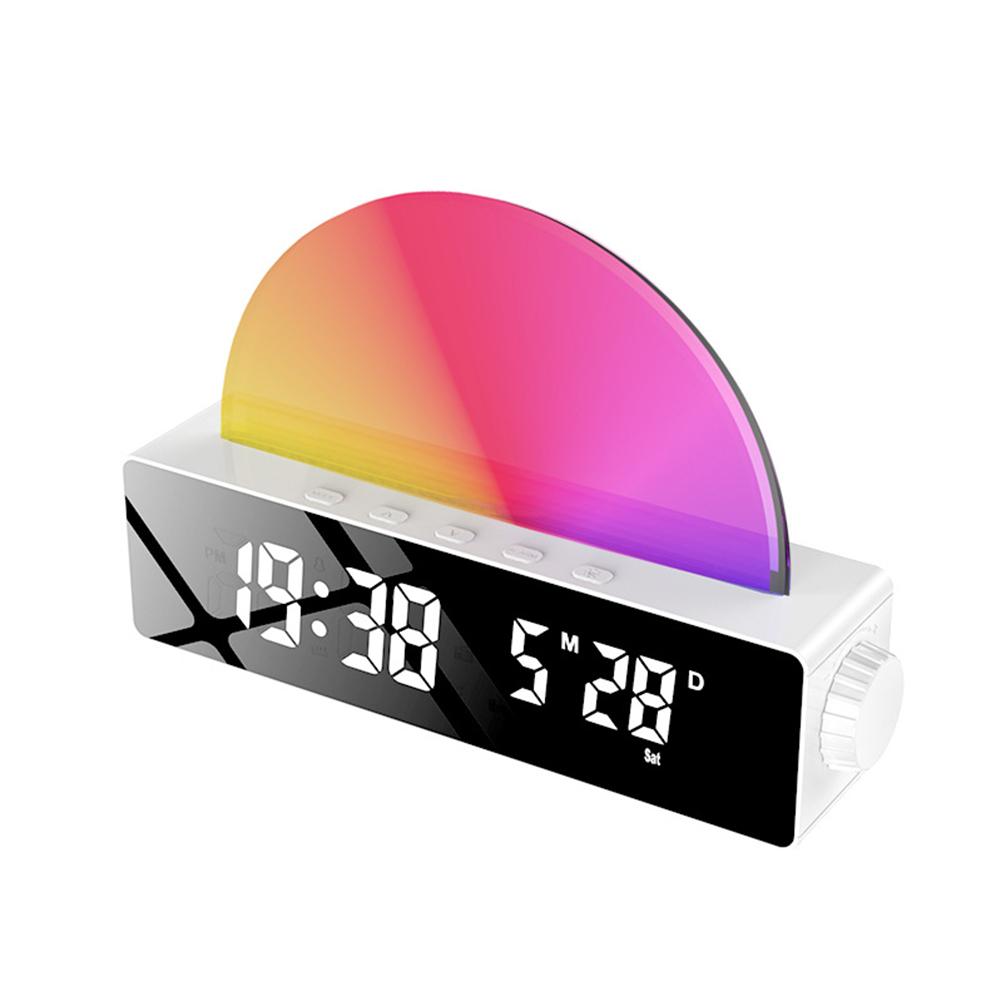 Alarm Clock Simple Led Brightness Light Color Adjustable Multi-functional Bedside Wake-up Alarm Clock White#0