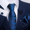Brown Paisley Men's Tie, Pocket Square, Cufflinks & Boutonniere Set for Business Formal Wear.