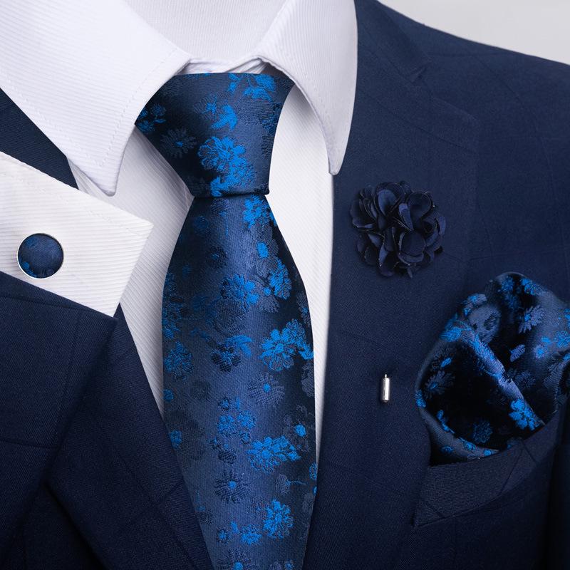 Brown Paisley Men's Tie, Pocket Square, Cufflinks & Boutonniere Set for Business Formal Wear.