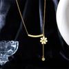 Gold Plated Daisy Flower Lariat Necklace, Stainless Steel Adjustable Ball Pendant Choker, Waterproof Dainty Jewelry for Women Gift