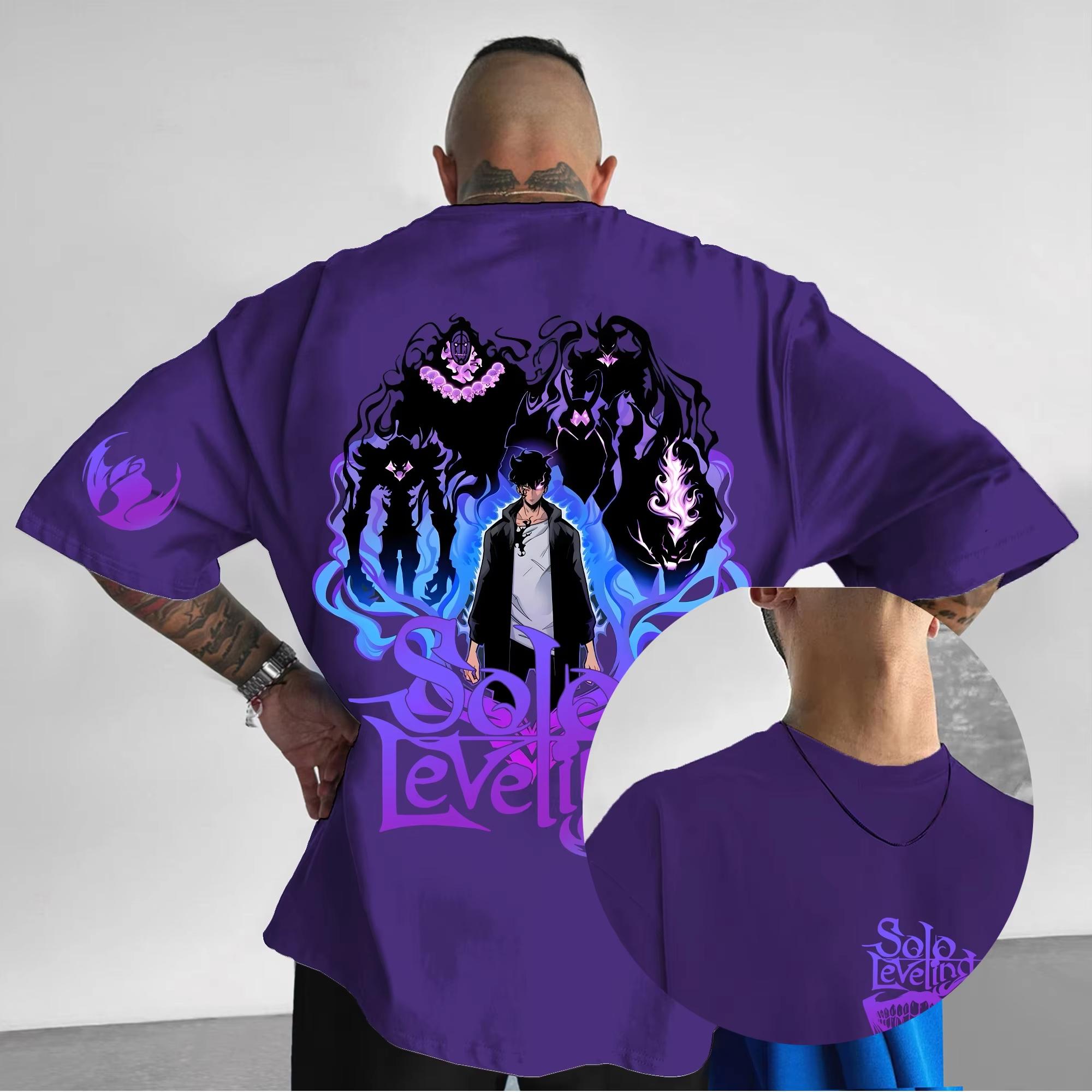 

Новое японское аниме соло апгрейд крутая мультяшная футболка с рисунком круглый вырез отпуск с коротким рукавом свободная уличная футболка мужской топ 4XL