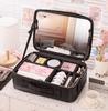 PU Leather Waterproof Multifunctional Cosmetic Storage Case With Mirror Lipstick Jewelry Make-Up Brush Organize Deposit Box