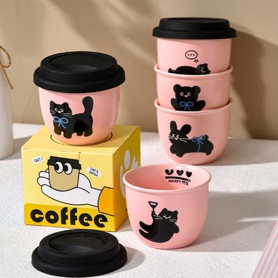 Rosa Kaffekopp Holderkopp Liten Kapasitet Jente Vinter Håndvarmerkopp Keramisk med Silikonlokk Kattunge Lattekopp